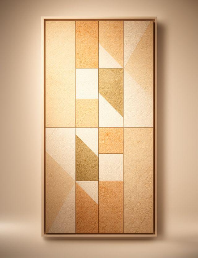 Geometrisches Wandpaneel mit Fibonacci-orientierten Segmenten in warmer, texturierter Oberfläche