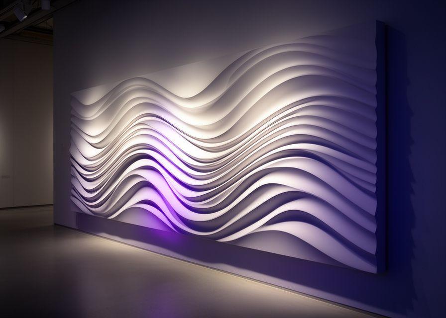 Showroom-Wand mit individueller mathematischer Struktur und seitlichem Lichteinfall, der die Oberfläche betont